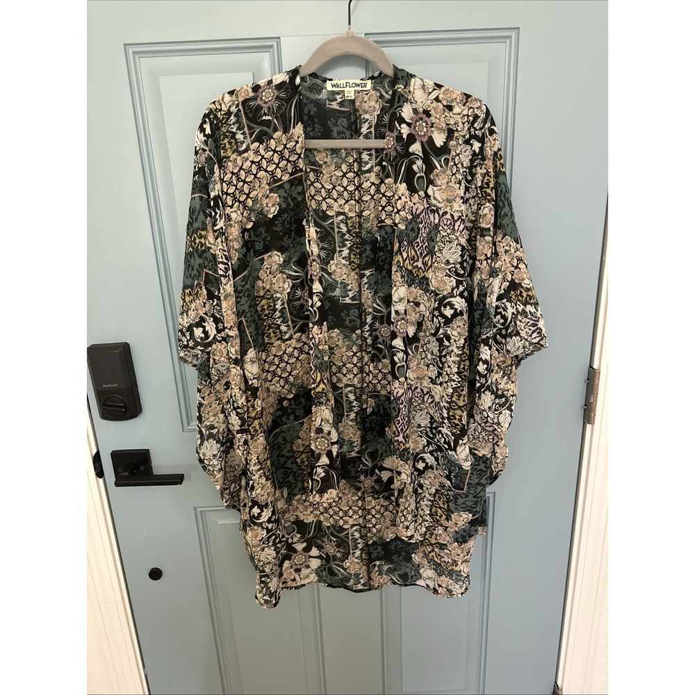 Floral Kimono Cardigan Cover Up One Size Black Pink White Festival Open Boho XXL